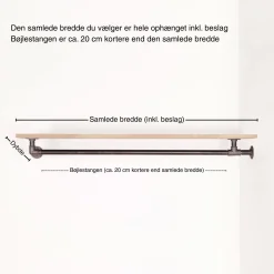 Bøjlestang LIAM sort med messing og hylde