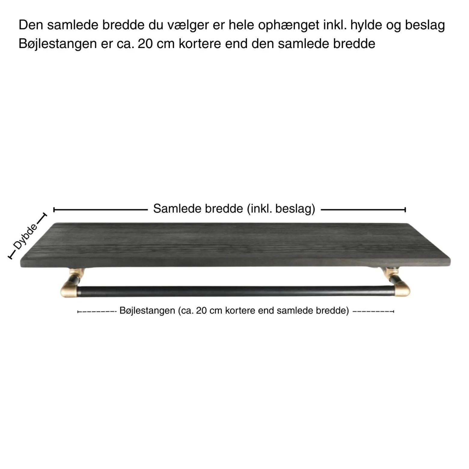 Bøjlestang SARA sølv med messing og hylde