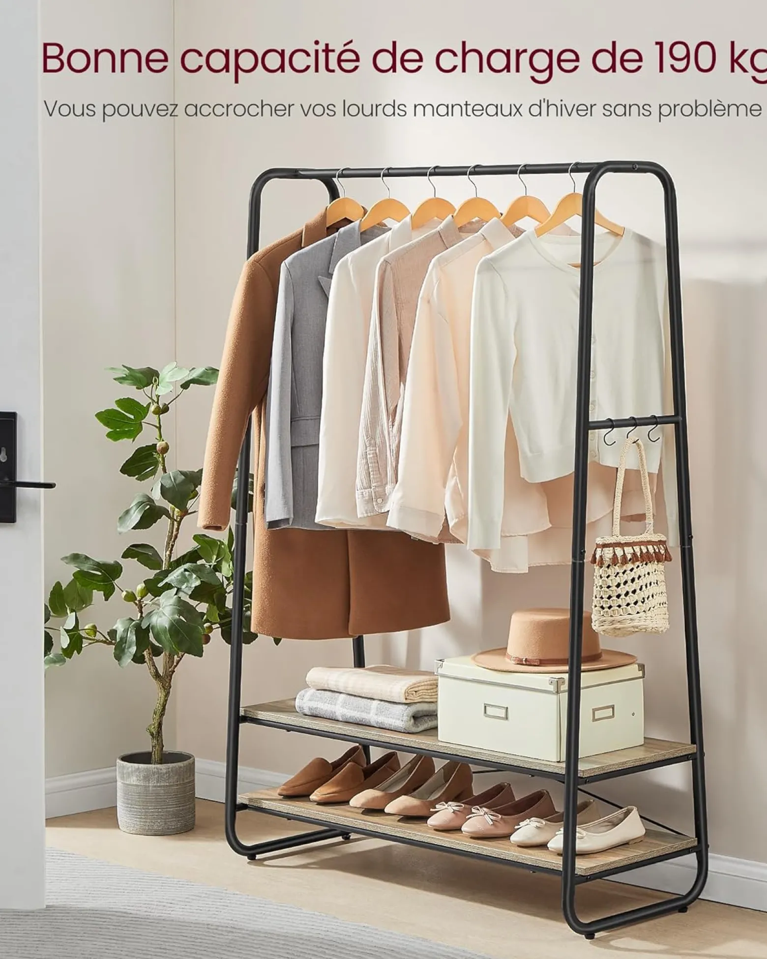 Valencia tøjstativ - Sort/lyst træ