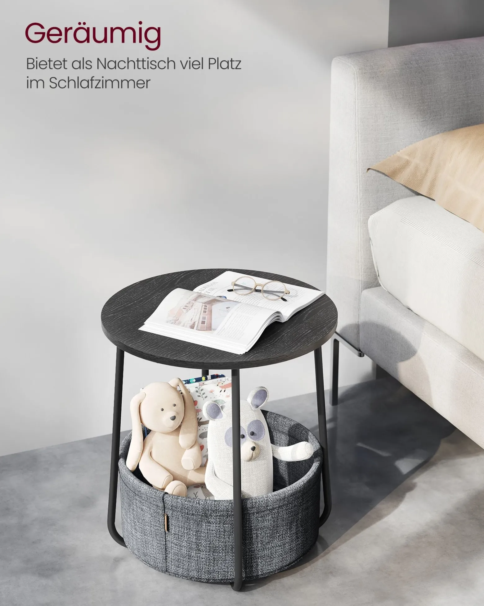William senge- og sidebord- Sort/grå kurv