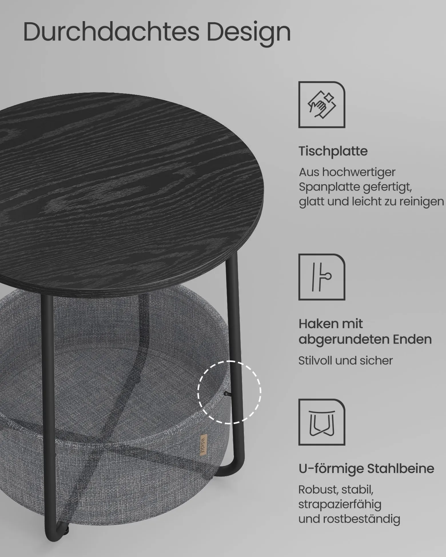 William senge- og sidebord- Sort/grå kurv